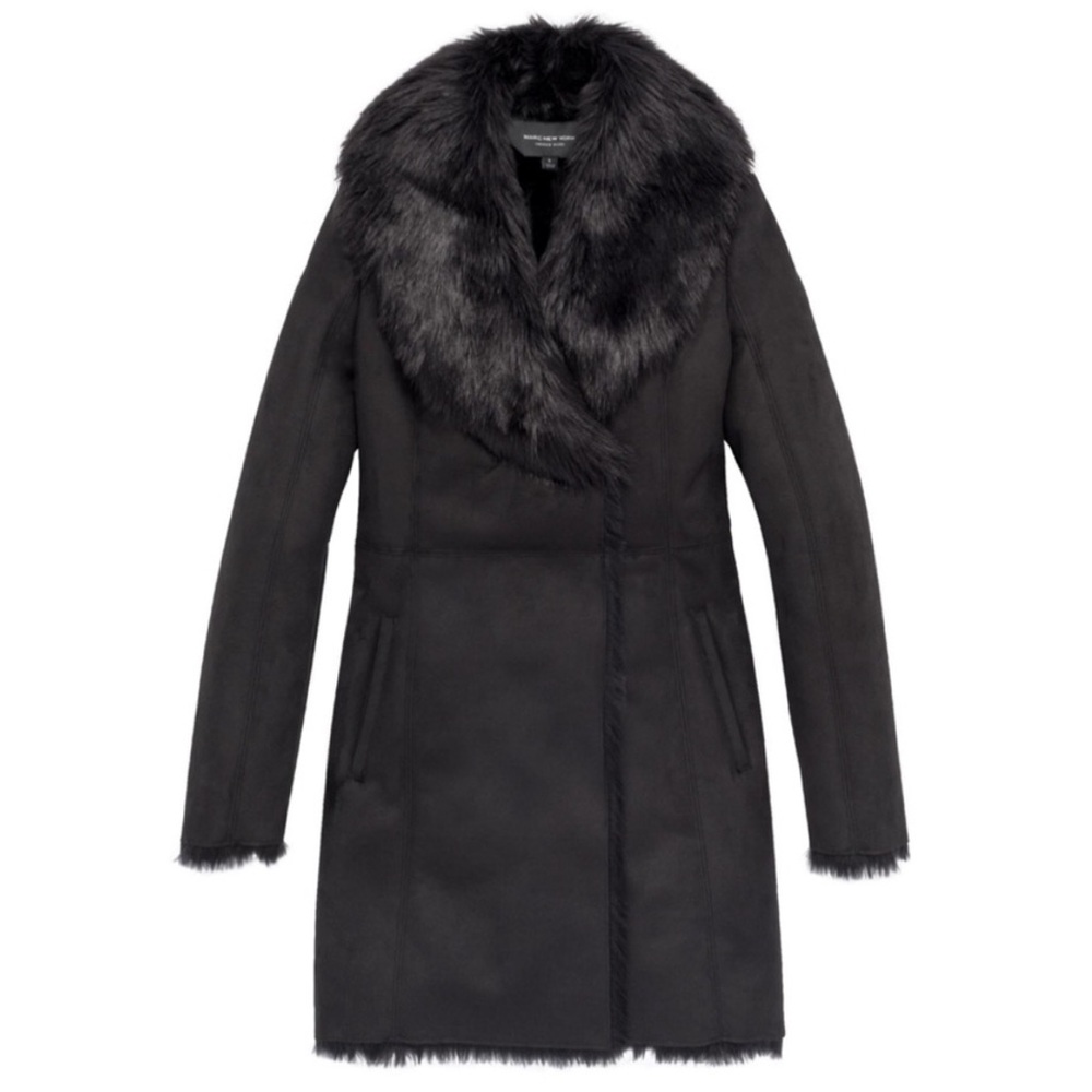 Black Faux Fur Shearling Suede Penny Lane 90s Glam Goth Coat Charlotte Simone